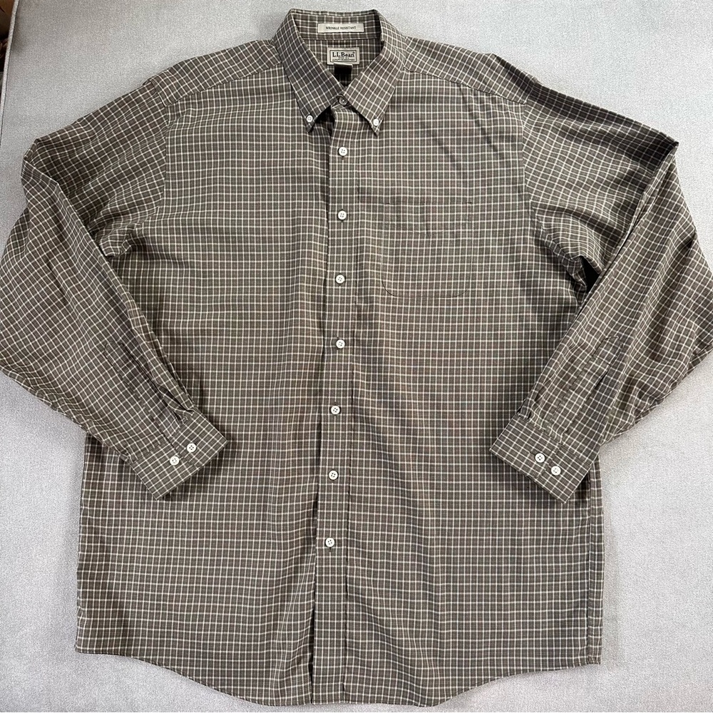 L.L. Bean Men’s Wrinkle Free Button Down. Olive Green. XL Tall.
